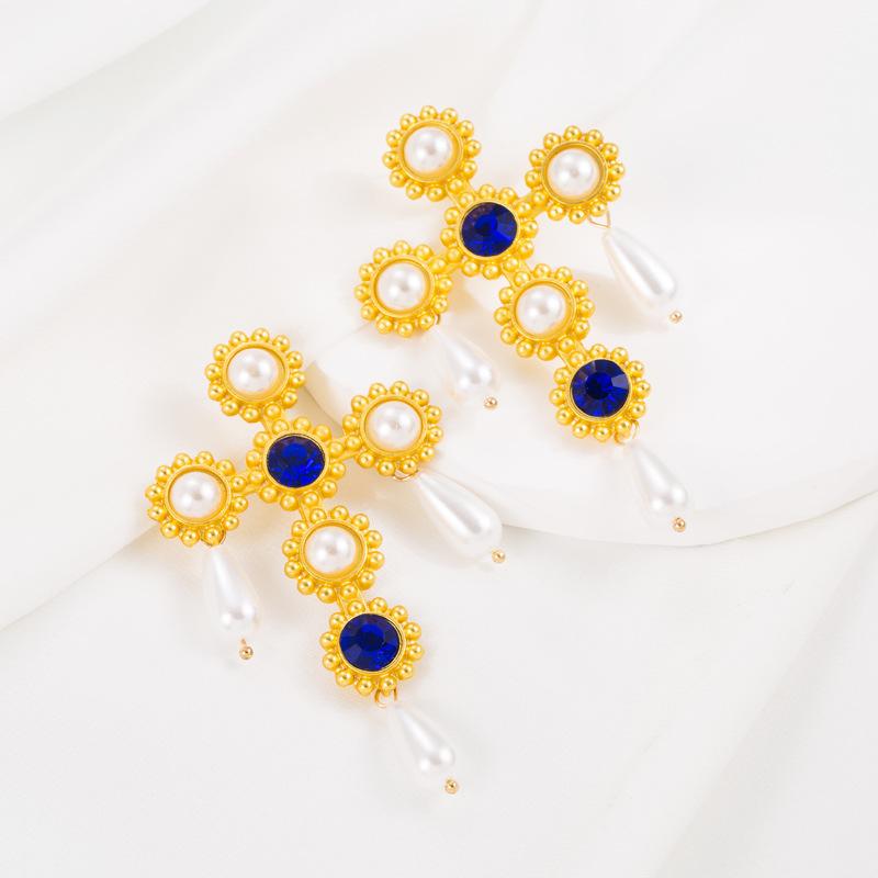 

Женские длинные серьги-капли в стиле барокко, серьги-подвески из титанового стального сплава, акриловые хрустальные крестики из бисера, геометрические украшения для ушей OneSize синий