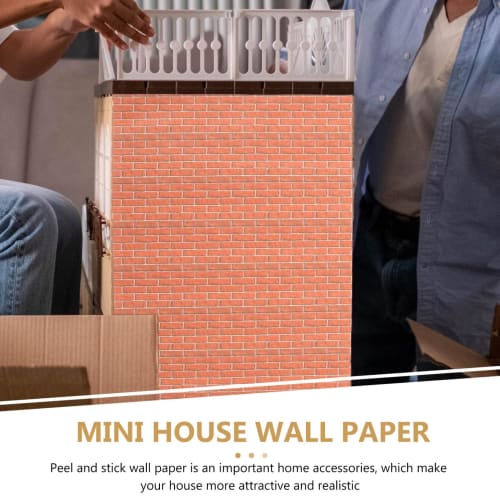 YARDWE Dollhouse Wallpaper, 2 Sheets Dollhouse Floorboard Brick Pattern Wallpaper Floor Paper Stickers Dollhouse Flooring Mini Wall Paper DIY 1/12 Dol
