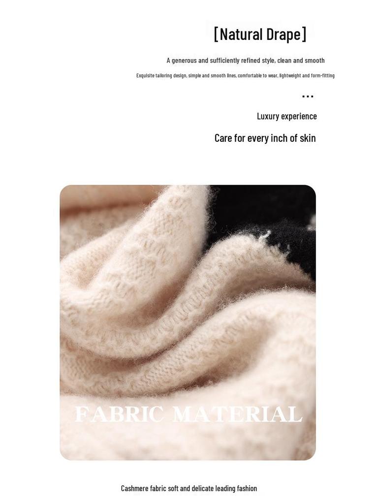 Colorblock Cashmere Turtleneck Sweater - Women's Slimming Autumn/Winter Knitted Pullover