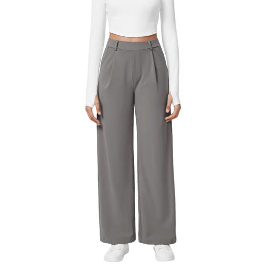 Women Pants, High Waist Wide Leg Business Casual Trousers, Pure Color Suit Pants with Side Pockets, Wrinkle Resistant Work Weekend Wear