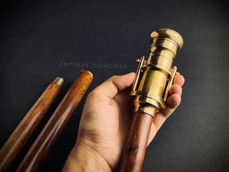 Walking Stick - Vintage Telescope Brass Handle | Rosewood Cane | Unique HandmadE