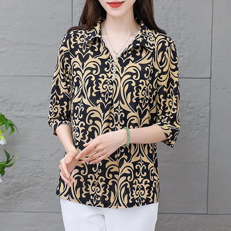 New Summer Retro Ethnic Style Fashion Trend V-neck Printed Loose Casual Versatile Foreign Style Short Sleeved Shirt
