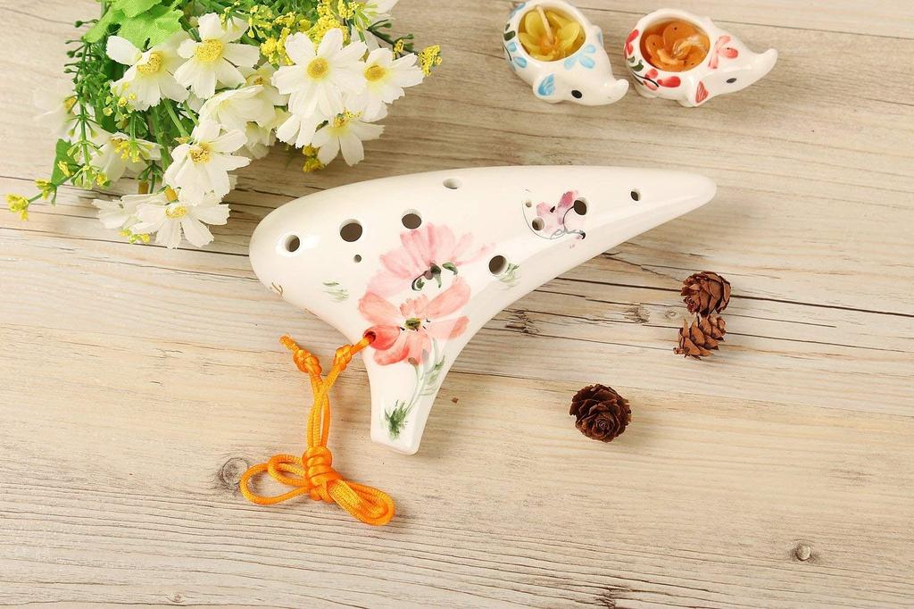 TNG Ocarina Musikkinstrument Enkel Finish Høy Klasse C Tone AC Chart Ocarina Wind Wind Glaze Finish Blomstermønster [12 hull/Alto/Glaze