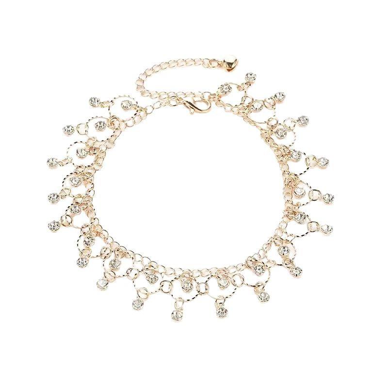 Sparkle Rhinestone Tassel Bell Anklet , Unique Design Gold Silver Ankle Bracelet for Women