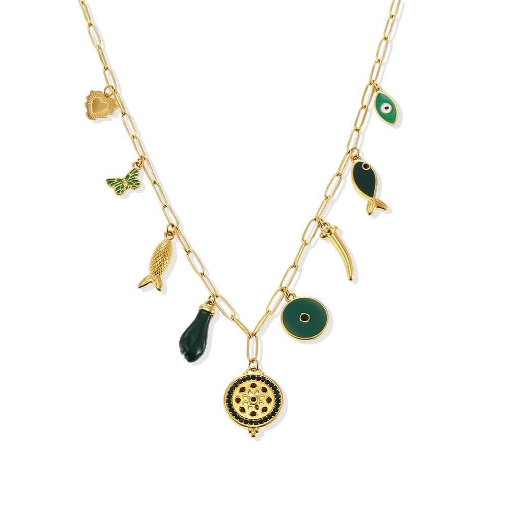 1 Piece Personalised Multi-Accessories Fashion Creative Style Necklace Stainless Steel 18k Gold Plated Collarbone Chain
