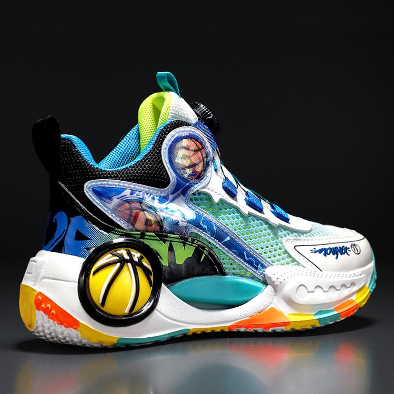 Boys shoes sports shoes 2025 spring and autumn new children's mesh breathable basketball shoes middle older boys boy rotating button