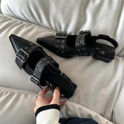 New  Women Chunky Sandals Summer Shoes Fashion Mid Heels Pointed Toe Party Shoes Brand Casual Shoes Mujer Slippers Zapatos