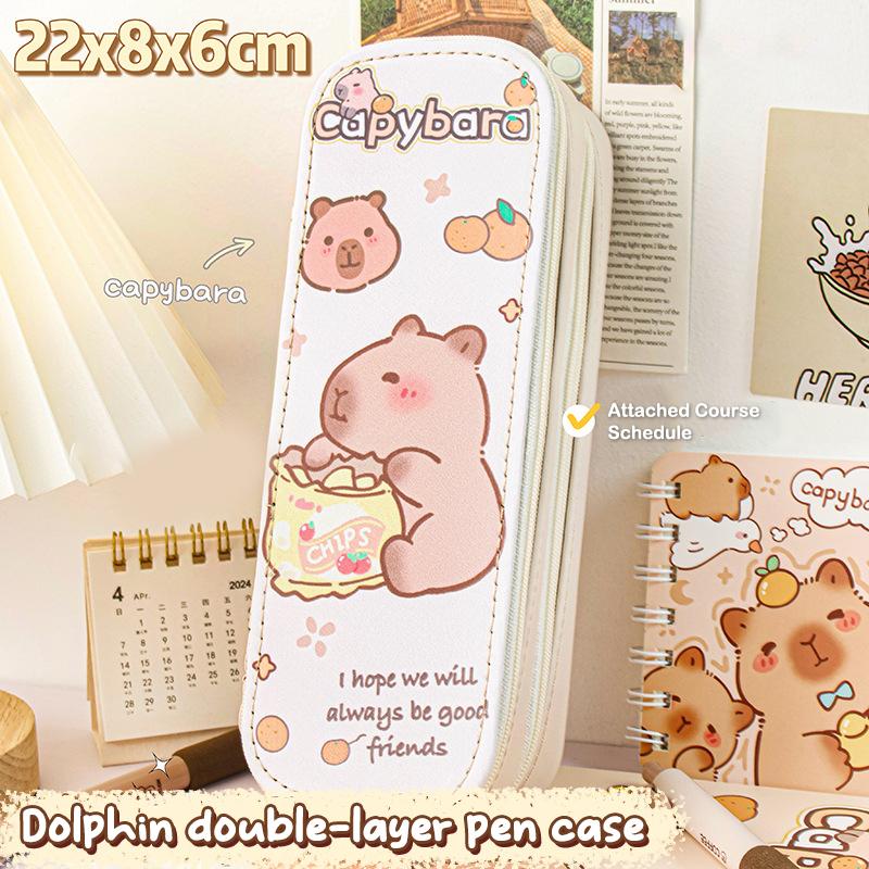 

Cartoon Large Capacity Capybara Pencil Bag Double Layered Pencil Case Creative Student Stationery Organizer School Supplies Gift