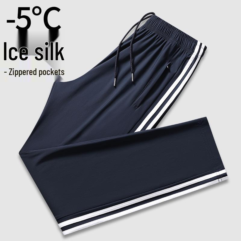 Navy Blue Ultra-Thin School Uniform Pants with Two White Stripes for Students