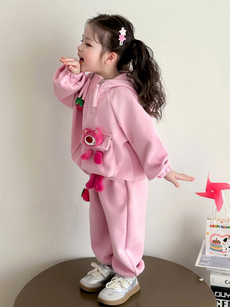 Strawberry Bear Kuromi Trendig tvådelad huvtröja för flickor - Vår/Höst 2025