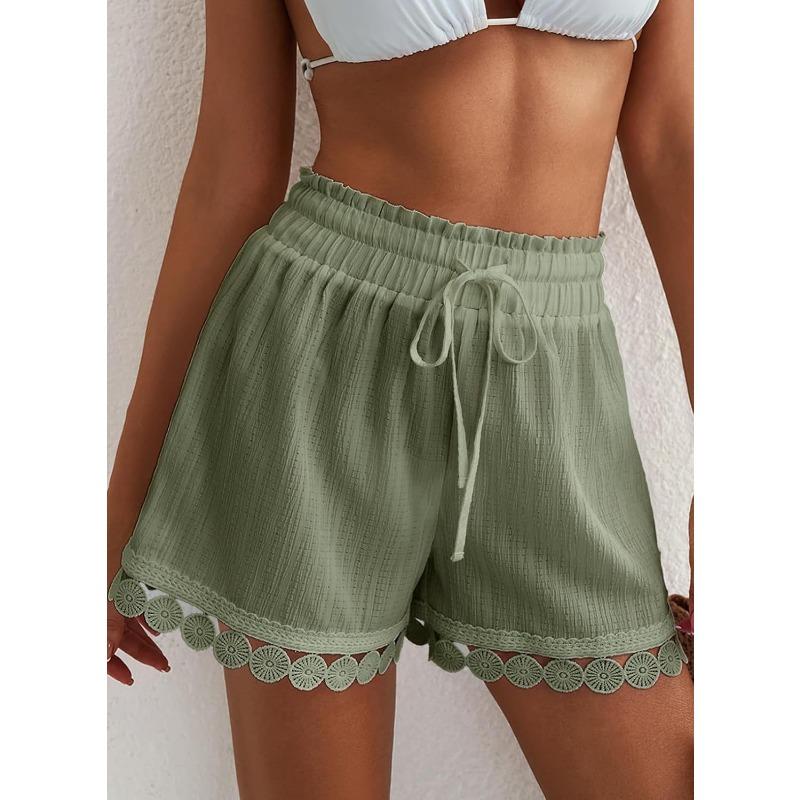 Pantaloncini Estivi Casual da Donna con Bordi in Pizzo, Moda Elastici Larghi da Spiaggia, Traspiranti Leggeri per Uso Quotidiano da Donna