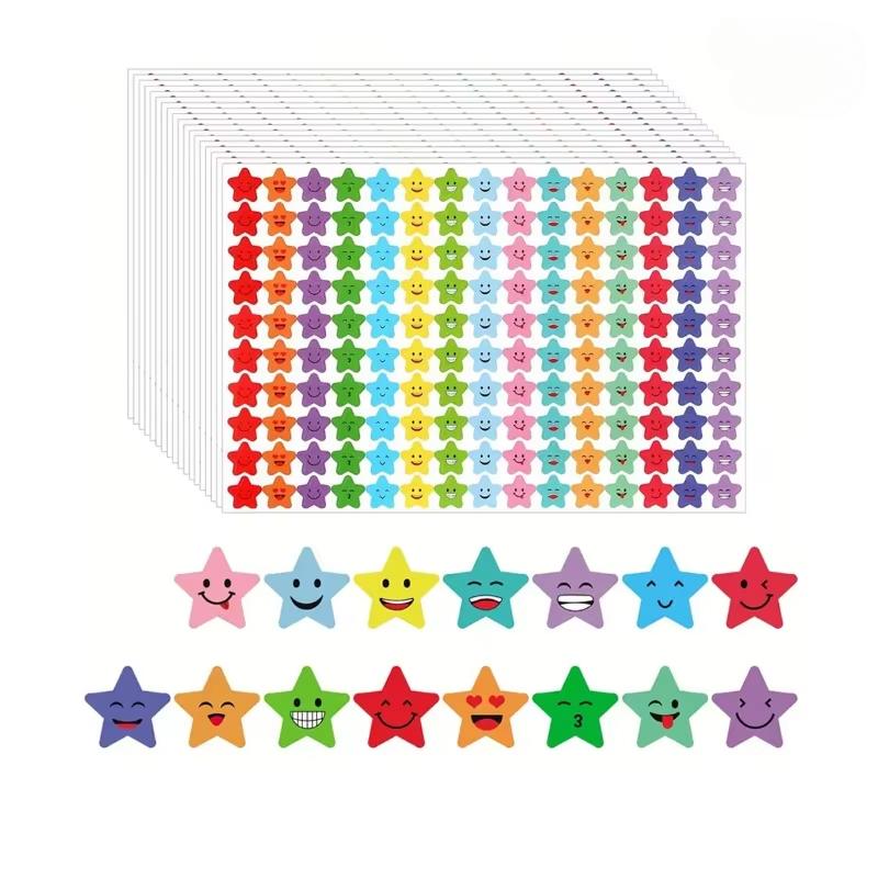 7500 Star Face Stickers 50 Sheets Adhesive Reward Seals for Kids Motivational Classroom Reward Labels Cute Cartoon Decals