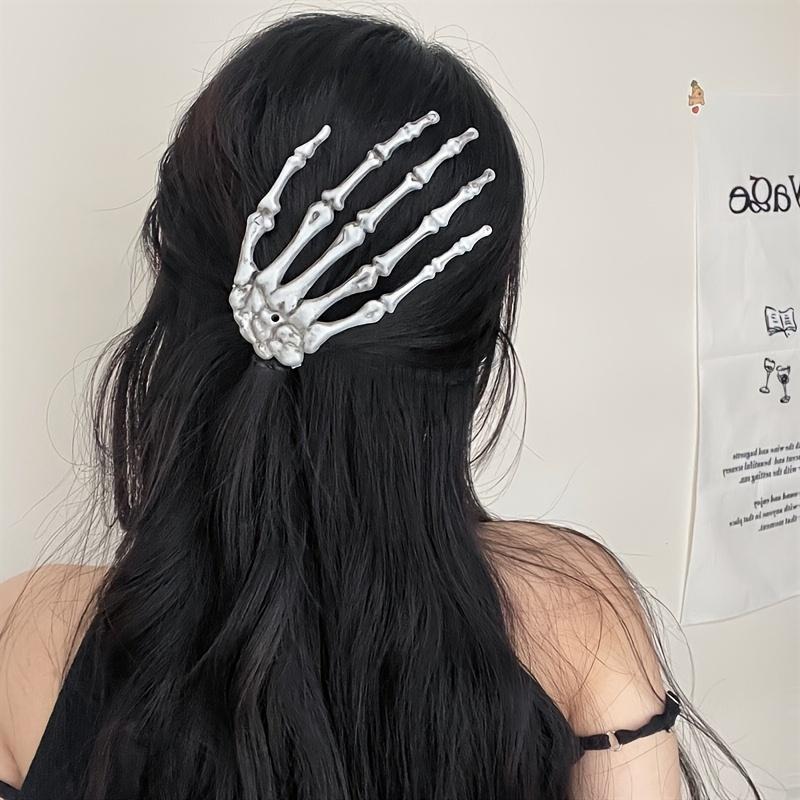 1pc Halloween Skull Hand Claw Hair Clip Funny Dress Up Headwear Horror Dark Hand Skeleton Duckbill Clip Hair Accessories