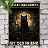 Vintage Black Cat Metal Wall Art  Hello Darkness My Old Friend  Durable Iron Plaque Mystical Moon and Stars Design for Hom