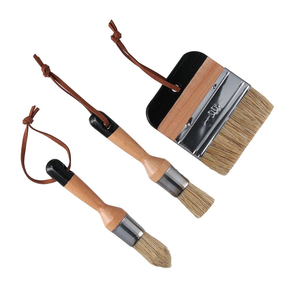 Qicarkey Chalk and Wax Paint Wooden Handle Oval Brushes with Flat and Round Pointed Bristles for Acrylic Stencil Brushes 3-Piece Brushes, Painting,