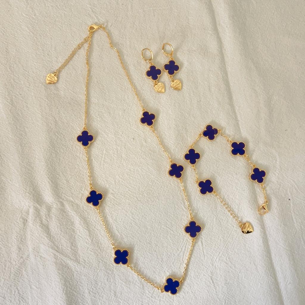 3PCS Four Leaf Clover Necklace Bracelet Earrings Three Piece Set Versatile Lucky Four Leaf Clover Five Flower Bracelet Clavicle Chain Earrings