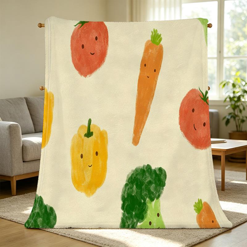 No Shed Flannel Throw Blanket Cartoon Vegetable Design, Soft Warm Home Decor for Christmas, Halloween, Movie Nights & Daily Use
