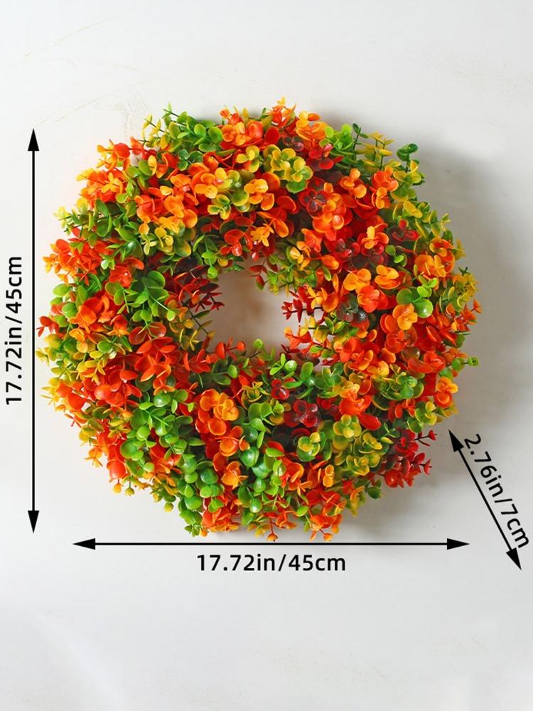 1 Stück Künstlicher Türkranz aus Kunststoff mit künstlichen Blumen und Eukalyptus, künstlicher Kranz für drinnen und draußen, zu Hause, Halloween, im Herbst, Türdekoration