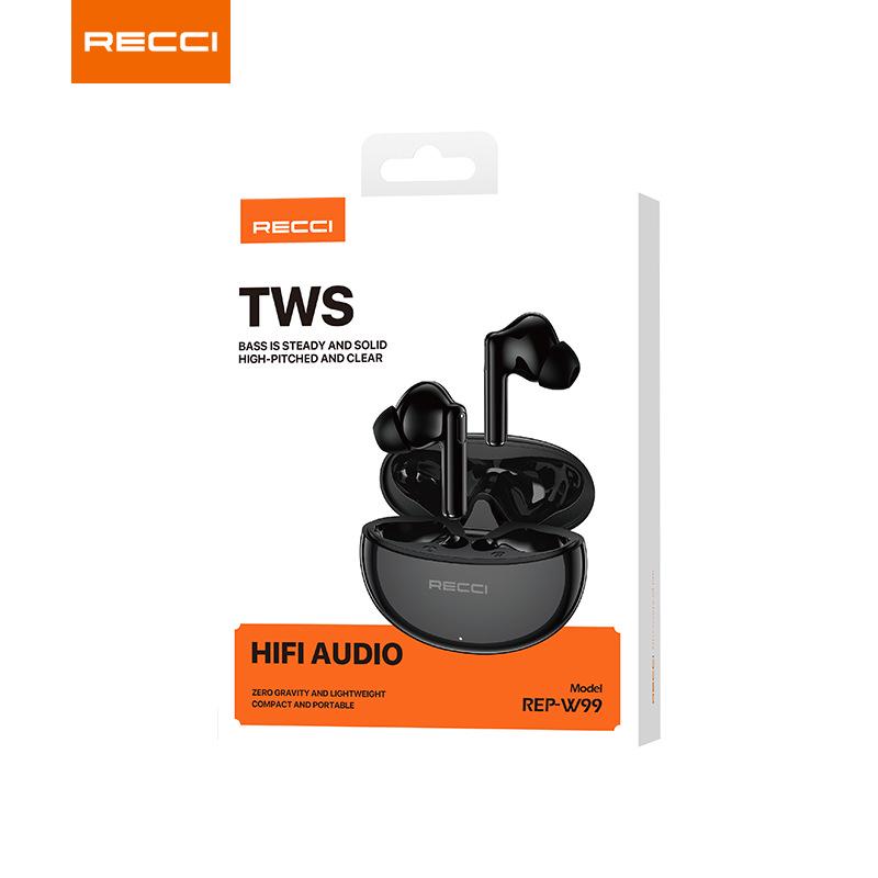 Recci REP-W99 Semi-In-Ear Bluetooth Headphones, True Wireless, High Sound Quality TWS 5.3
