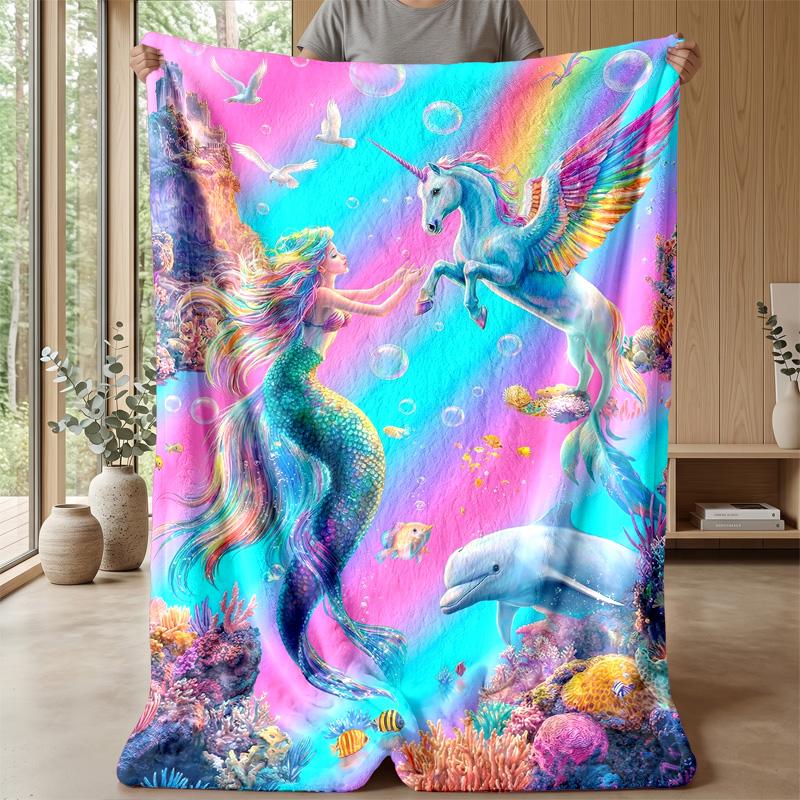 Fantasy Forest Unicorn Theme blanket Lightweight Warm Flannel Blanket Decorative Throw Blanket for Home Decoration