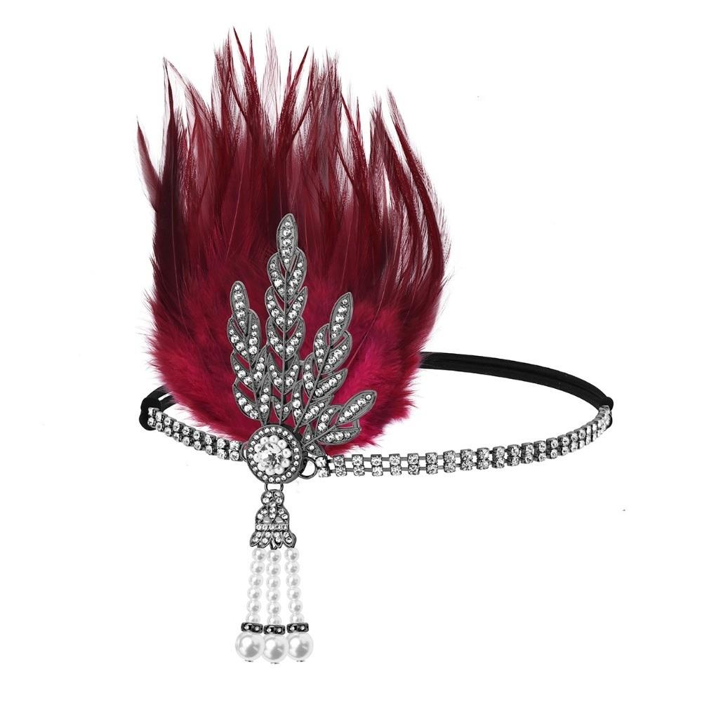 Black Sequin Feather Headwear Rhinestone Beaded Korean Style Headband  Cosplay Event