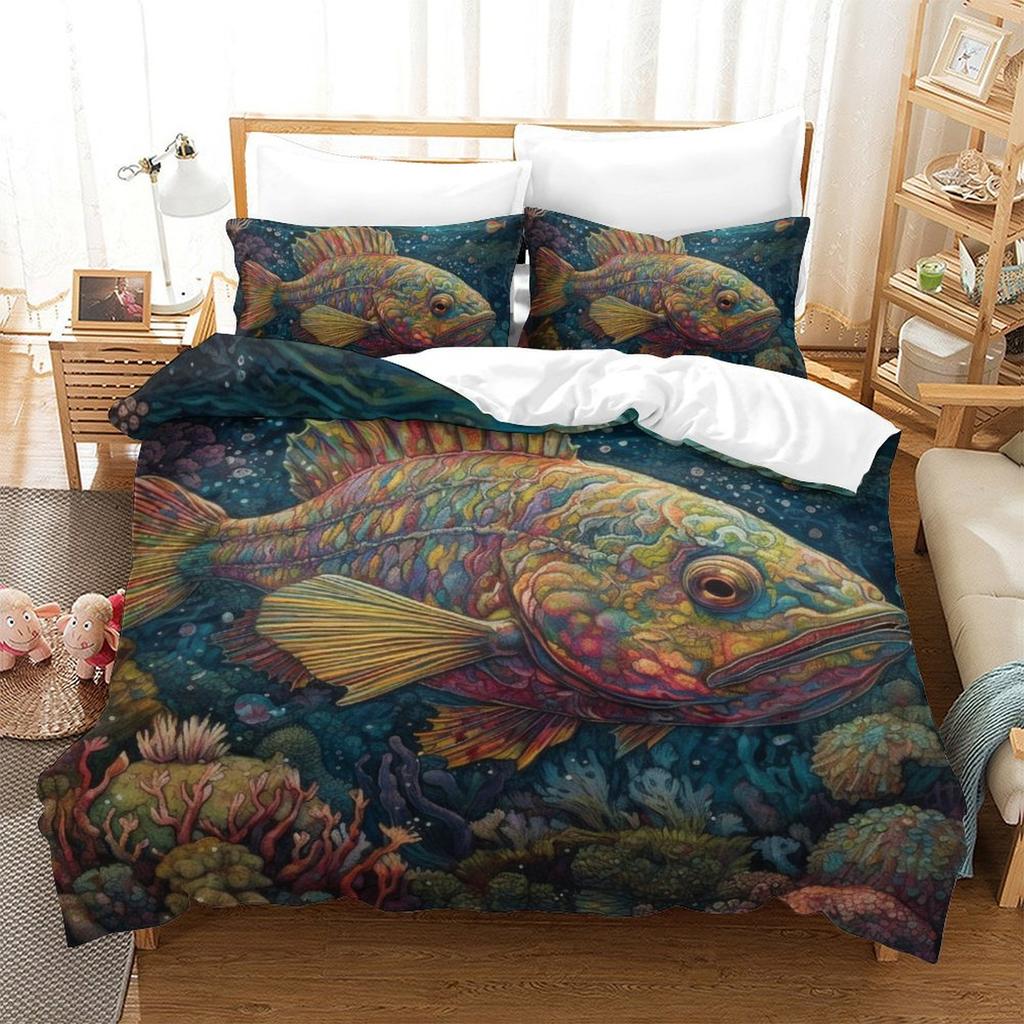 Colorful Fish 3D Digital Printing Polyester Quilt Cover Two Or Three Pieces Can Be