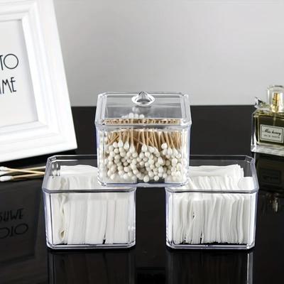 1/2/3 Transparent Cotton Swab Storage Box Makeup Organizer Acrylic Storage Box Cotton Swab Cosmetic Box Bathroom Bedroom Storage