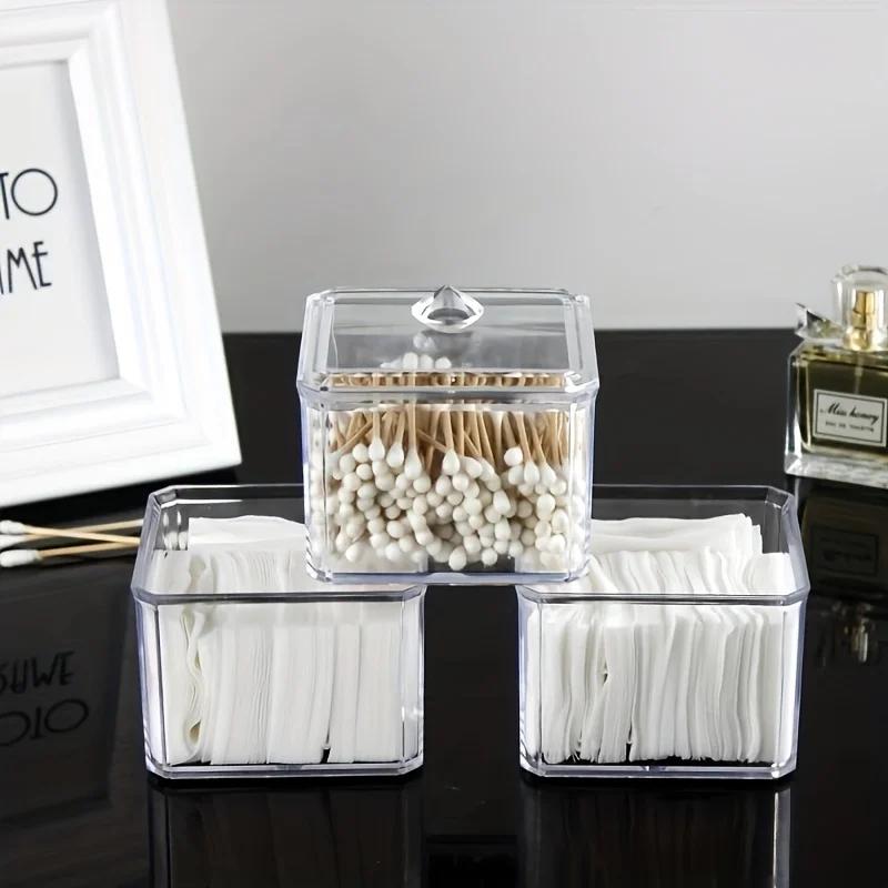 1/2/3 Transparent Cotton Swab Storage Box Makeup Organizer Acrylic Storage Box Cotton Swab Cosmetic Box Bathroom Bedroom Storage