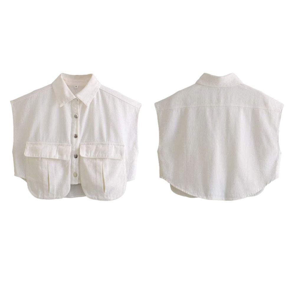 with Large Pocket Female Short Blouses Sleeveless Loose Denim Shirts Cropped Denim Shirt  Summer