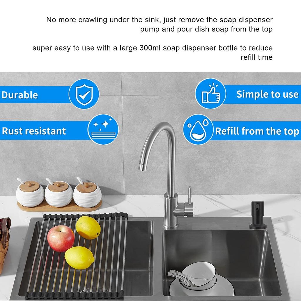 300ml Kitchen Sink Soap Dispenser Stainless Steel 360 Degrees  Rotation Multifunctional Soap Dispenser for Kitchen