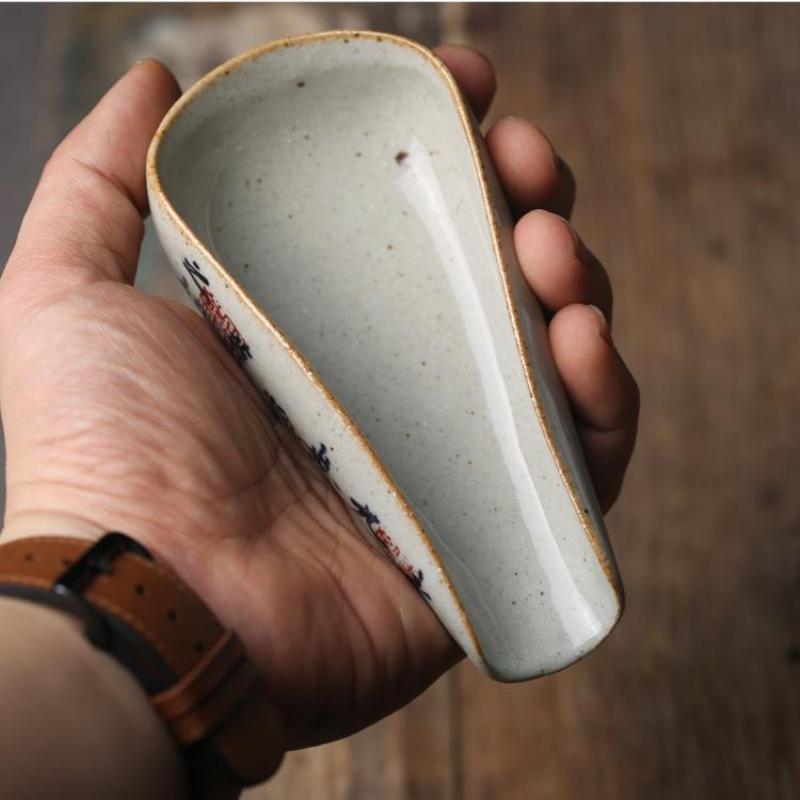 1PC  Vintage Chinese Calligraphy Tea Spoon Pottery Cha Ze Tea Set Accessories Tea Ceremony Tea Scoops