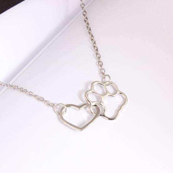 Damen Hohl Herz Haustier Pfotenabdruck Anhänger Kette Halskette Schlüsselbein Schmuck Geschenk