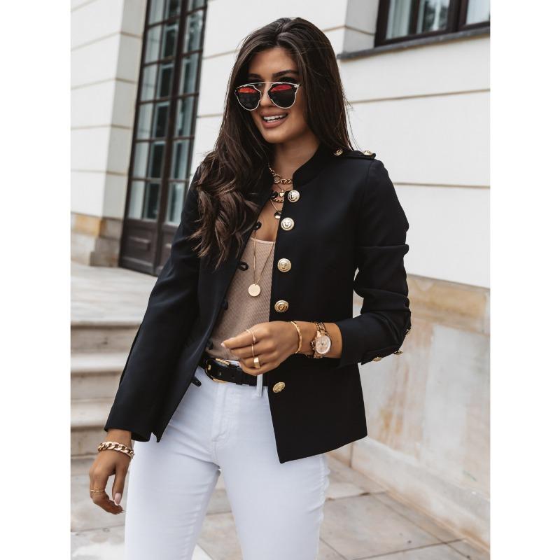 Autumn Winter Stand Collar Solid Color Elegant Fashion Coat Women Single Breasted Jacket Cardigan Blazer Top
