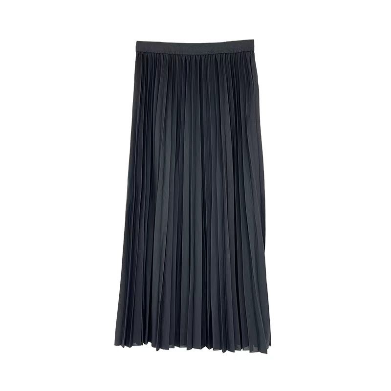 

Fashion New Arrival High Waist Pleated Minimalist Ruched Skirt Solid Color High Waisted Skirt Black All yards
