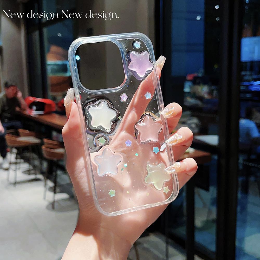 Super Cute Glow in dark Case for iPhone 16 15 14 13 17 Pro Max Cases Shockproof IPhone 17 air Soft Cover 3D Star kawaii Coque