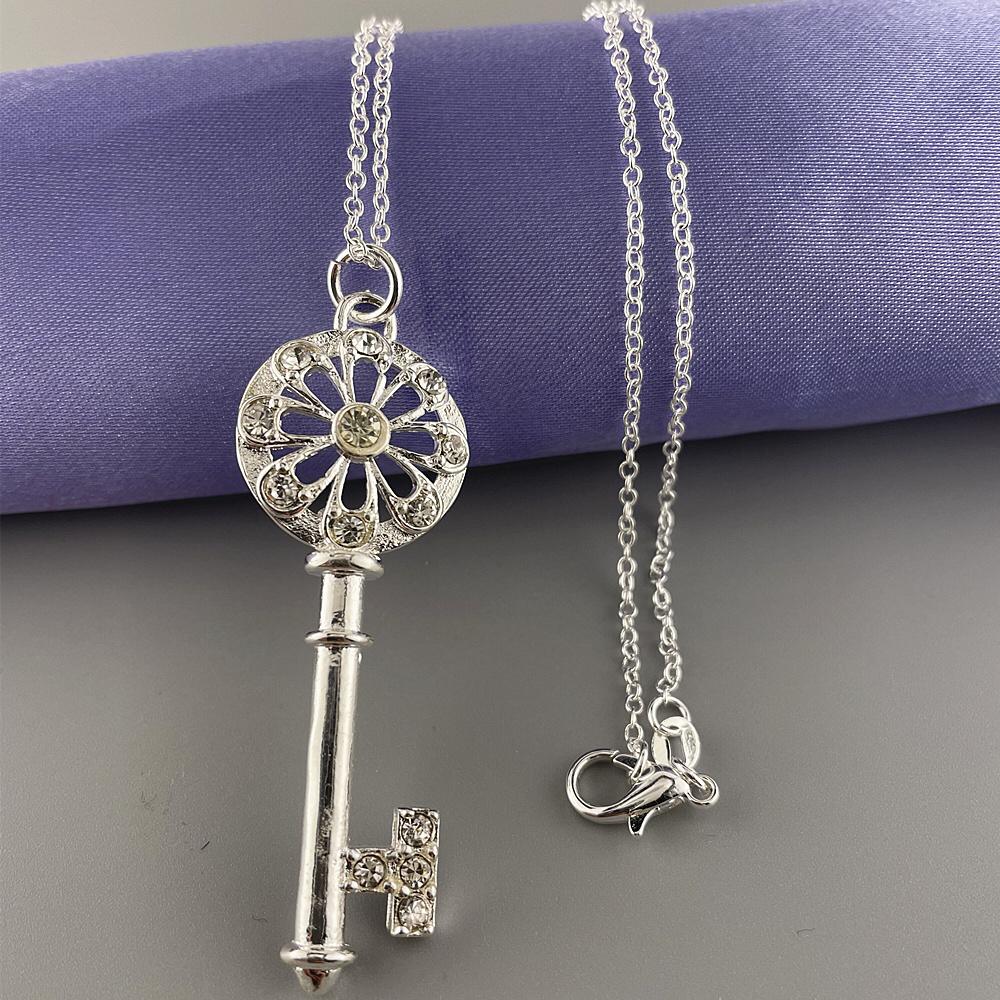 Fashionable Simple  Sterling  Necklace Cute Key Pendant Necklace For Women Jewelry Gift 46CM