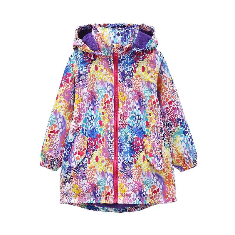 Autumn Girls Jacket Floral Fashion Windbreaker Coat Hooded Zipper Girls Outerwear Gifts Kids Clothes
