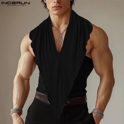 Herren Sommer Tief V Ärmellos Rüschenschichten Lässige Lockere Tanktops