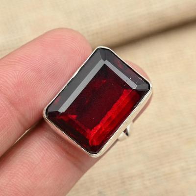 Dainty Faceted Garnet Gemstone 925 Sterling Silver Handmade Jewelry Christmas Gift Ring