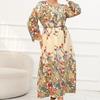 Round Necked Dress Long Sleeve High Waist Dress for Women Printed Dress Plus Size Dress Office Maxi Dresses Elegant Robe Oversized Dress Tie Up Dress