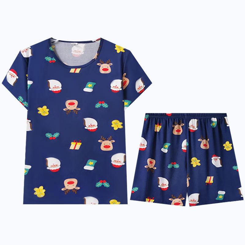 Women's Summer Cartoon Pajama Set - Cute Korean Style Christmas Short Sleeve & Shorts Homewear