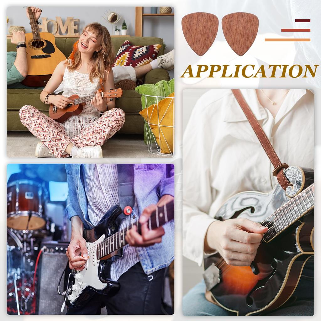 uxcell Wooden Guitar Set of 10 with Storage for and Bass Picks, (2.5mm thick), Box, Electric, Acoustic, Guitars, Brown.