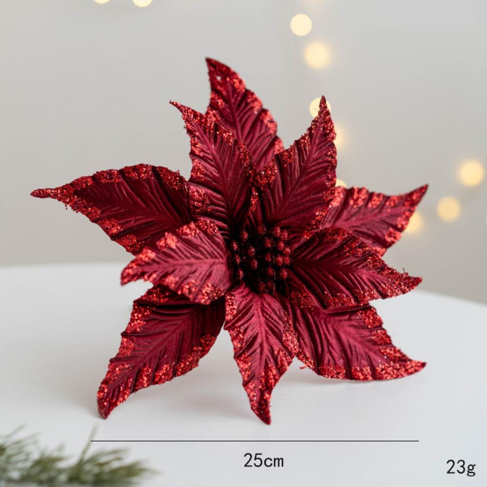 Fabric Plastic Christmas Artificial Flowers 25cm Ornaments Xmas Tree Decorations DIY Decoration Christmas Decor New Year