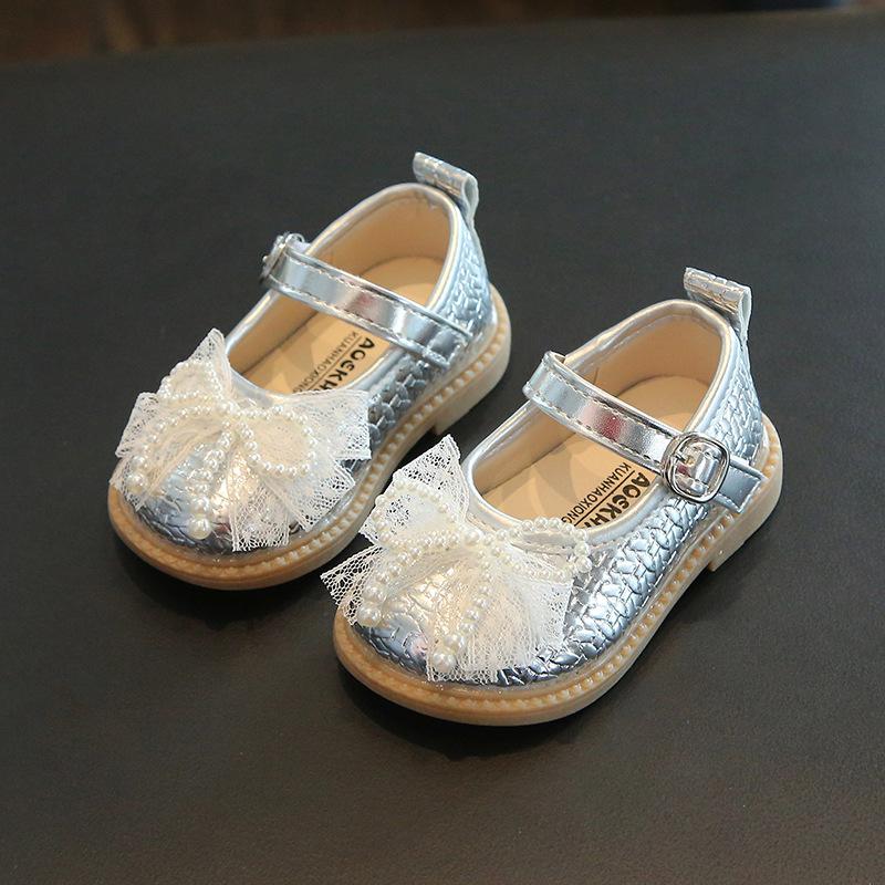 

New Anti-slip Soft-soled Baby Walking Shoes, Leather Shoes for Girls 20 срібний