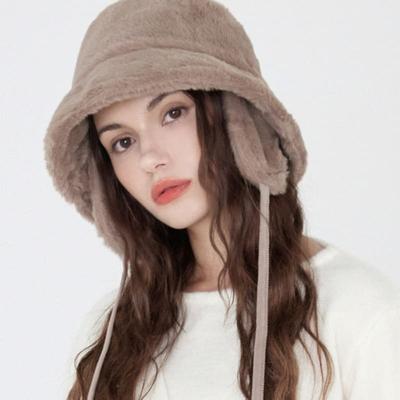 ULUK [Orders Placed Before 4 PM Will Be Shipped the Same Day] Circle-decorated Proffessional Fur Ear Puff Bucket Hat (3 Colors)