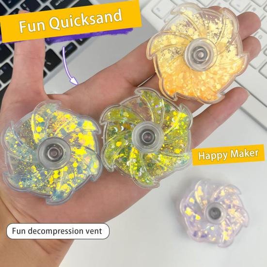 Flower Spinner Fidget Toy Glitter Quicksand Filled Stress Relief Finger Flexibility Training Spinning Top Fingertip Gyro Kids Teens Adults Gift