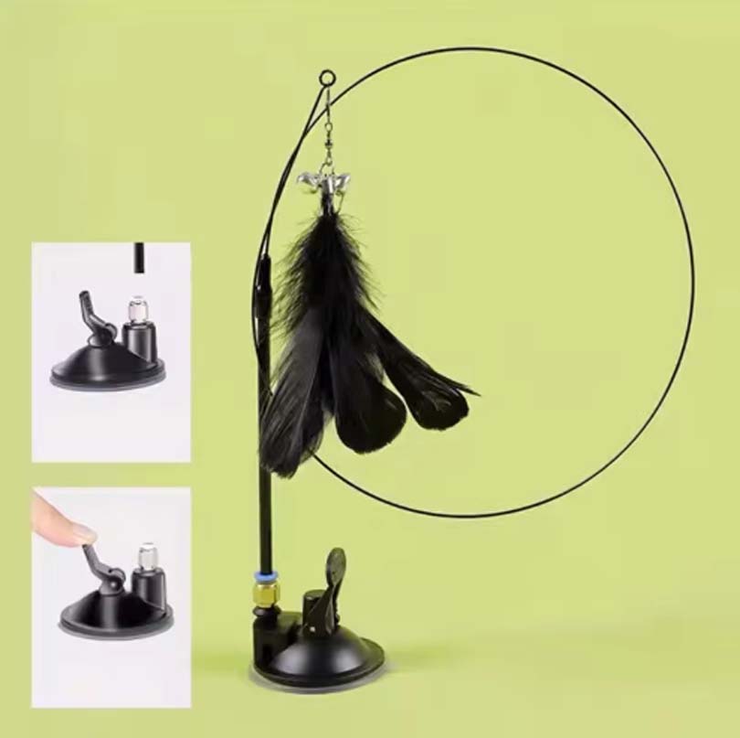 New Powerful Sucker Cat Teaser with Bell and Long Rod Detachable Cat Self-entertainment Toy.