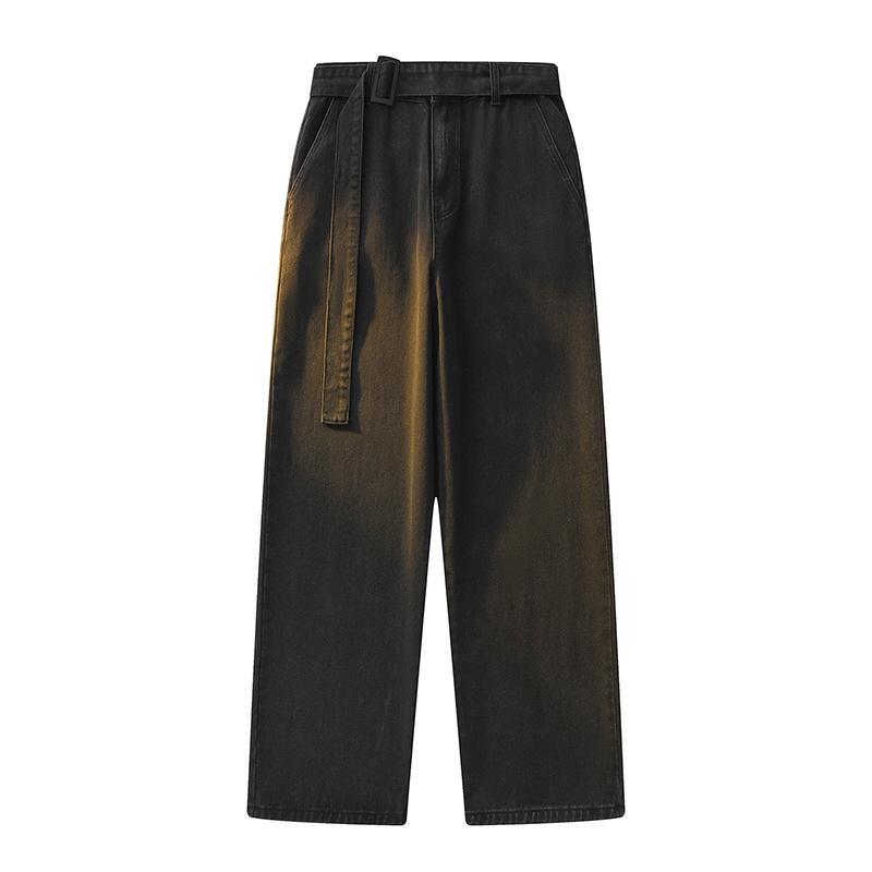 

Women s High Waist Wide Leg Denim Pants with Belt Vintage Black Baggy Jeans M