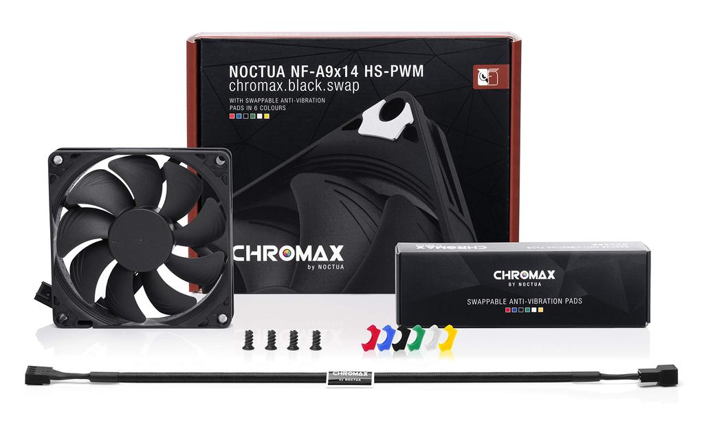 Noctua NF-A9x14 HS-PWM Chromax.black.swap 92mm 14mm Thick 4-pin PWM Slim Case Fan with Anti-vibration Pads.