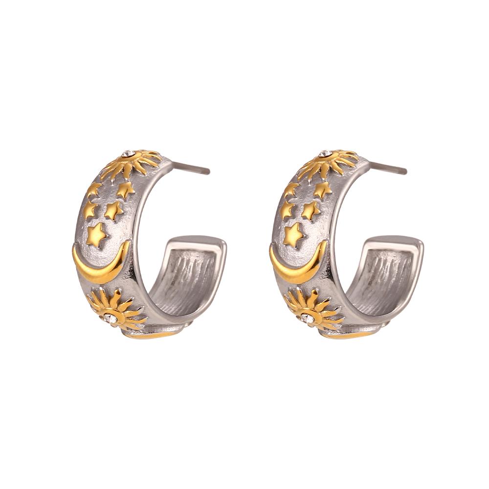 

MamacitaSlay Stainless Steel 18K Gold Plated Zircon Sun Moon Star Earrings Party Trend Mixed Color Waterproof Jewelry Gift